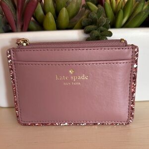 Kate Spade Pink Card Holder with Glitter Trim